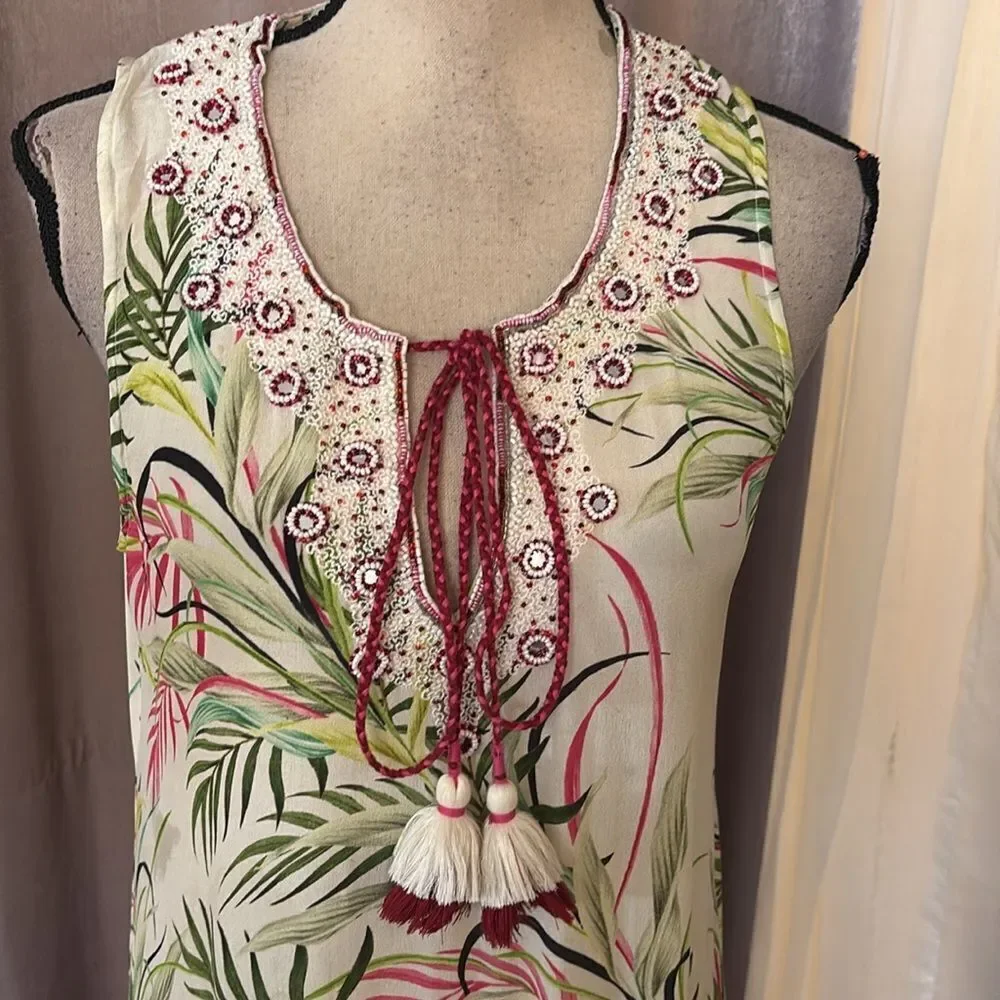 TAJ by Sabrina Crippa 100% rayon tassel/ beaded/embellished details dress, L